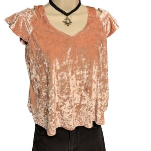 Self Esteem Women's Velvet Pink Cold Shoulde Flutter Sleeve Tank NWT Size XS